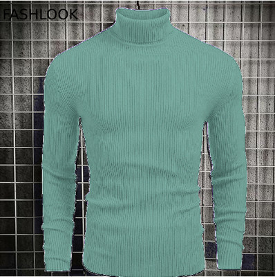 FREAKS Self Design High Neck Casual Men Green Sweater