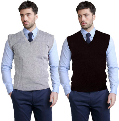 Shunit creation Solid V Neck Casual Men White, Black Sweater