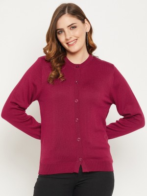 Zigo Solid Round Neck Casual Women Maroon Sweater