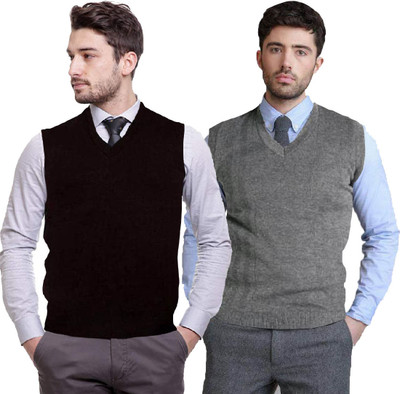 Shunit creation Solid V Neck Casual Men Black, Grey Sweater