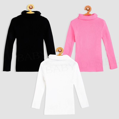 Baby Desire Solid High Neck Casual Boys & Girls White, Black, Pink Sweater