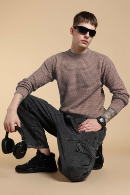 FREAKS Solid Round Neck Casual Men Beige Sweater