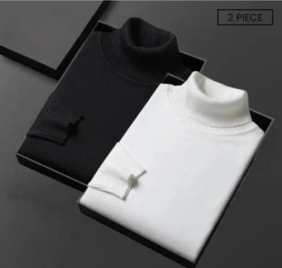 Jalapeno Solid High Neck Casual Men White, Black Sweater