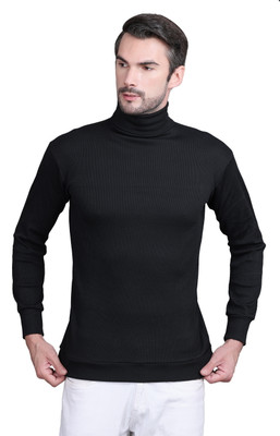 DAILYDUDE Solid High Neck Casual Men Black Sweater