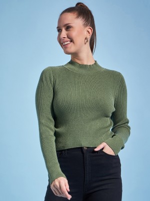 98 Degree North Self Design Crew Neck Casual Women Green Sweater