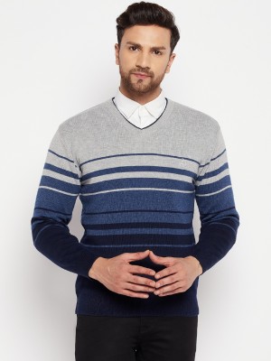 Lycos Woven V Neck Casual Men Blue, Grey Sweater