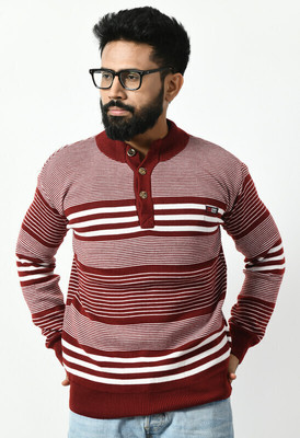 WoolCraft Colorblock Turtle Neck Casual Men Maroon Sweater