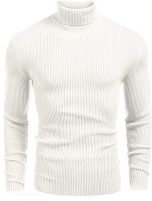 clothster Solid Turtle Neck Casual Men White Sweater
