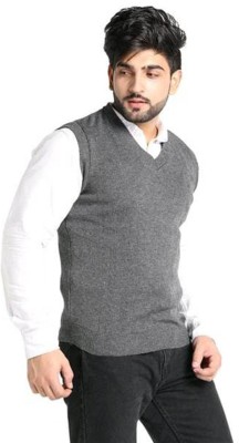 zalya Solid V Neck Casual Men Grey Sweater