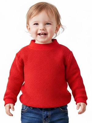 Wocrevar Woven Round Neck Casual Baby Boys & Baby Girls Red Sweater