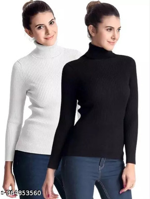 DEEVYAGANESH FASHION High Neck Women Cotton Blend Black, White Sweater