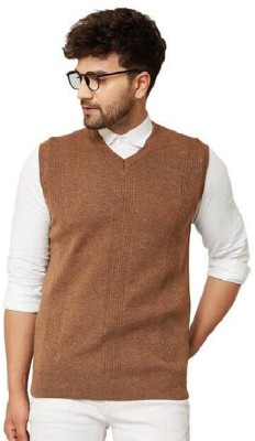 A N Enterprises Solid V Neck Casual Men Brown Sweater