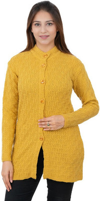 Dartline Self Design Crew Neck Casual Women Yellow Sweater