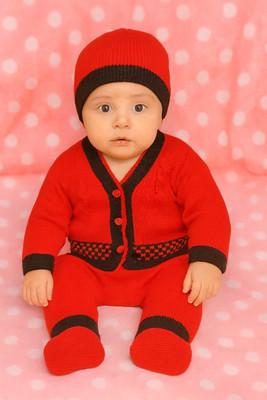 Shakubhar Solid V Neck Casual Baby Boys & Baby Girls Red Sweater
