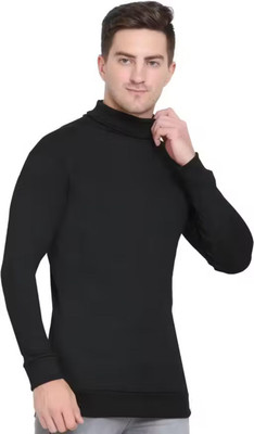At Last Fashion Solid High Neck Casual Men Black Sweater