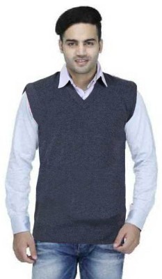 SHOPIFY Solid V Neck Casual Men Blue Sweater