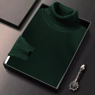 HouseOfCommon Solid High Neck Casual Men Green Sweater