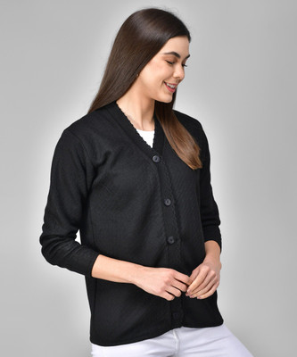 SatSun Solid V Neck Casual Women Black Sweater