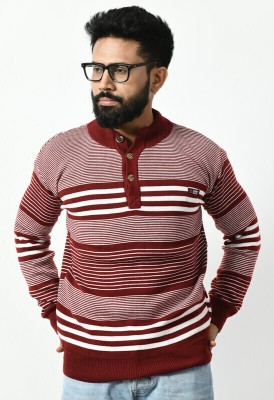 manra Colorblock Turtle Neck Casual Men Maroon Sweater