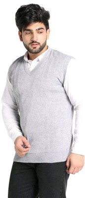 impression Solid V Neck Casual Men White Sweater