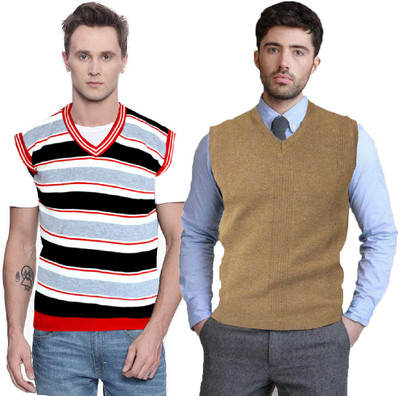 Shunit creation Solid V Neck Casual Men Red, Brown Sweater