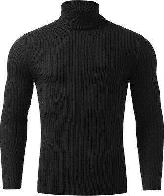 At Last Fashion Solid High Neck Casual Men Black Sweater
