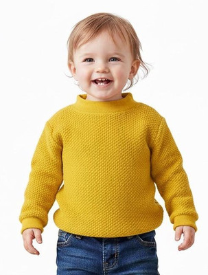 Wocrevar Woven Round Neck Casual Baby Boys & Baby Girls Yellow Sweater