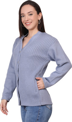 Life and style Self Design V Neck Casual Women Blue Sweater