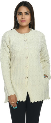 manra Woven Round Neck Casual Women White Sweater