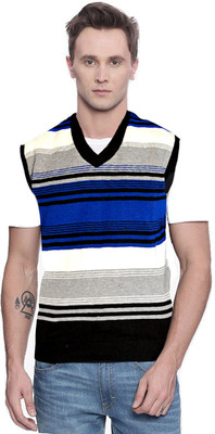 Shunit creation Striped V Neck Casual Men Blue Sweater