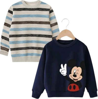 Styks Full Sleeve Graphic Print, Striped Baby Boys & Baby Girls Reversible Sweatshirt