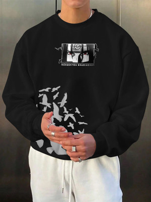 urban trees Printed Round Neck Casual Women Black Sweater