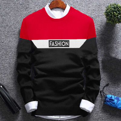 Try This Full Sleeve Color Block, Printed Men Sweatshirt
