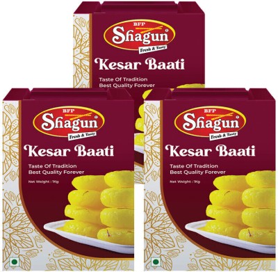 BFP Shagun Kesar Bati 3Kg (1Kg x 3) Authentic Bikaneri Tasty Sweets Festive Delight Tin(3 x 1 kg)