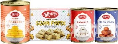 Bikaneri Shree Ganga Gulab Jamun 500Gm, Rasgulla 500Gm, Rajbhog 1Kg, Soan papdi 400Gm Tin(2400 g)