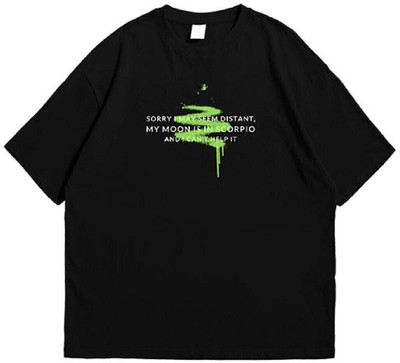 inblak Printed Men Round Neck Reversible Black T-Shirt