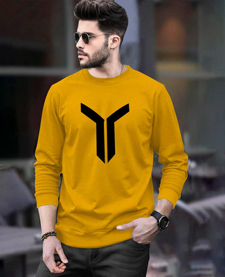 ACEBERE Printed Men Round Neck Reversible Yellow T-Shirt