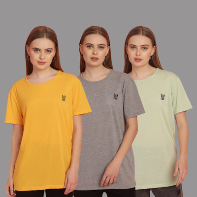 MACK JONNEY Solid Women Round Neck Multicolor T-Shirt