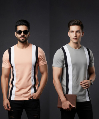 Rimmy Textile Printed Men Pink, Grey T-Shirt