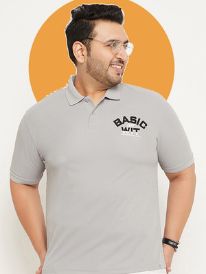 RENUOVO Printed Men Polo Neck Grey T-Shirt