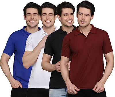 KEOTI Solid Men Polo Neck Blue, White, Black, Maroon T-Shirt