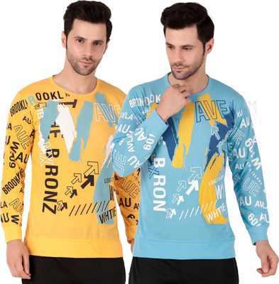 SM SHAYAM CREATION Printed, Typography Men Round Neck Blue, Yellow T-Shirt