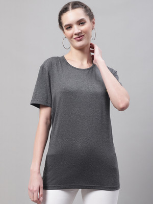 MACK JONNEY Solid Women Round Neck Grey T-Shirt