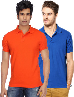 KETEX Solid Men Polo Neck Blue, Orange T-Shirt