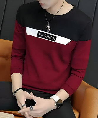 Autna Solid Men Round Neck Maroon T-Shirt
