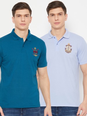 UBX Solid Men Polo Neck Blue, Light Blue T-Shirt