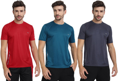 FTX Solid Men Round Neck Dark Blue, Red, Grey T-Shirt