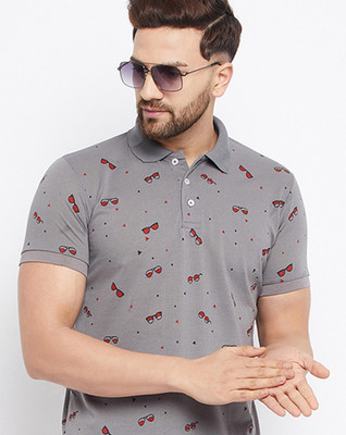 The Million Club Printed Men Polo Neck Grey T-Shirt