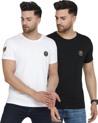 COUNTRY YARD Solid Men Round Neck Black, White T-Shirt