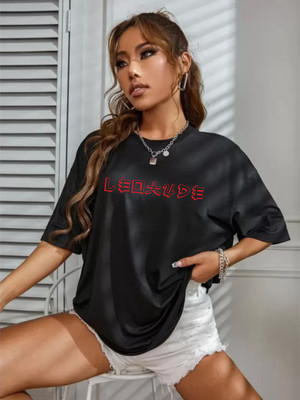 Leotude Printed Women Round Neck Black T-Shirt